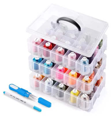 Produktbild von 60 Farben 550 Yard Stickgarn, NäHgarn Set NäHmaschinengarn mit drei Schichten durchsichtiger Aufbewahrungsbox und 1 Garnschneider, für Bracelets Stickerei Basteln Crafts Nähmaschine Threads