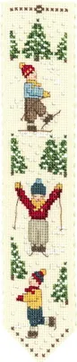 Image de Marque-page "Le Bonheur des Dames", kit de broderie au point de croix, motif "Skieurs", 5x20 cm