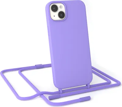 Immagine prodotto di EAZY CASE catena per cellulare in silicone premium compatibile con Apple iPhone 14 Plus custodia per cellulare con cordino, cordino per cellulare con custodia protettiva, custodia in silicone, custodia con cordino, catena per smartphone, viola