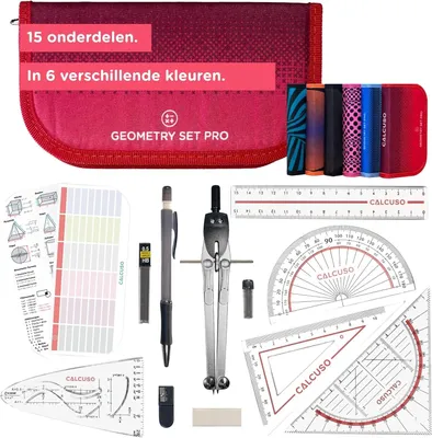 Produktbild von Geometrieset mit Kompass, Dreiecken, Lineal, mechanischem Bleistift, 16-teilig, für Schule