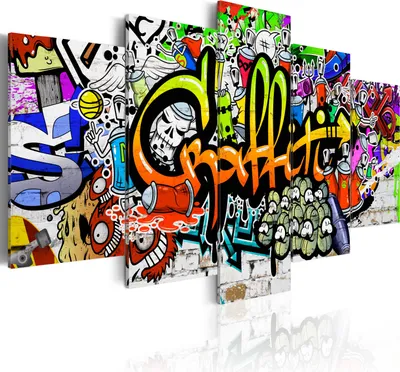 Immagine prodotto di Quadri su tela 200x100 cm i-A-0103-b-p quadro su tela non tessuta 5 pezzi stampa d'arte moderna arte da parete XXL decorazione murale design quadro da parete GRAFFITI STREETART