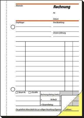 Produktbild von Formularbuch Rechnung A6 hoch selbstdurchschreibend VE=10x2x40 Blatt