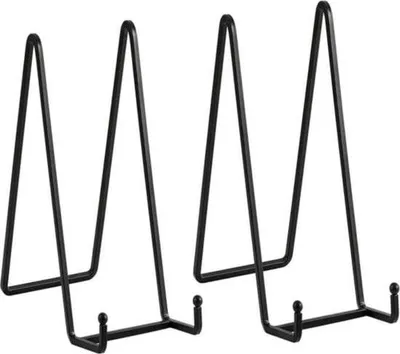 Immagine prodotto di Portapiatti standard in metallo - Set di 2 - Portapiatti decorativo - Cavalletti in ferro per piatti, foto, libri, quadri e cornici - Nero - 20,5 cm