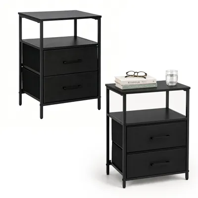 Productafbeelding van Relaxdays Nachtkastjes, 2 stuks, met 2 lades en opbergruimte, afmetingen (hoogte x breedte x diepte): 61 x 38 x 28 cm, nachtkastjes, zwart
