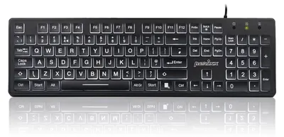 Zdjęcie produktu dla Klawiatura przewodowa USB z białym podświetleniem LED, duże, podświetlane klawisze, układ QWERTY (brytyjski)