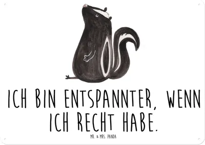 Produktbild von Mr. & Mrs. Panda Wandbild Stinktier Sitzen DIN A5 - Weiß - Geschenk, Spruch, Dekoschild, Raubtier, wandtafel, Blechschild, Recht, Büro, Skunk, Schild, tafel