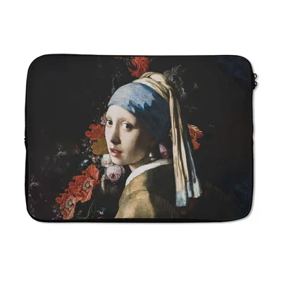 Produktbild von MuchoWow® Laptop Hülle 14 ZollDas Mädchen mit dem Perlenohrring - Vermeer - Blumen Laptoptasche - Laptoptasche - Stoßsicher - Schutzhaube