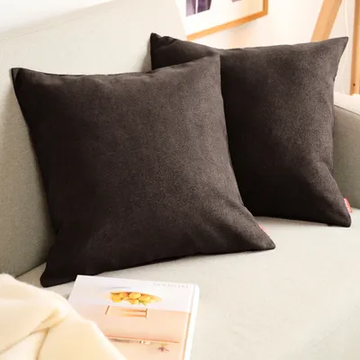 Image de Blumtal Lot de 2 housses de coussin 60x60 cm chenille - Coussin de canapé douillet avec fermeture éclair cachée,  Oekotex, coussin décoratif doux, brun foncé