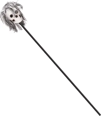 Obrázok produktu pre Hůl s lebkou Halloween s vlasmi čierna a biela 120cm -