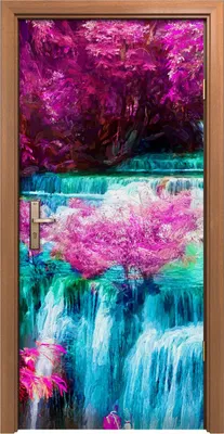 Produktbild von Türposter 90x200 cm Türaufkleber Türtapete Türfolie Klebefolie Malerei Bäume Wasserfall