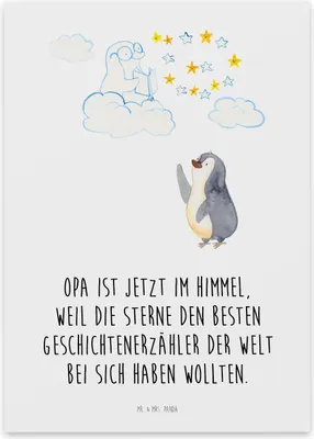 Produktbild von Mr. & Mrs. Panda Trauerspruchkarte Pinguin Opa - Weiß - gedenkkarte, Abschiedskarte, Beileidskarte, Trauer, Oma, Beileid, Beerdigung, Karte, Trauerkarte, Kondolenzkarte