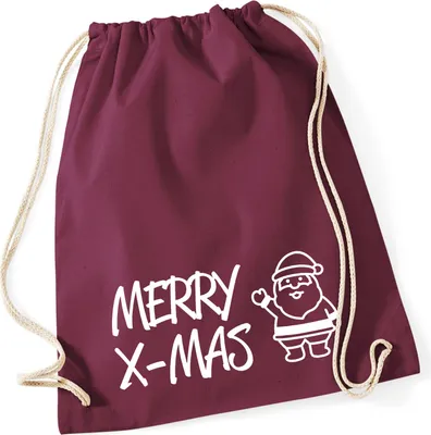 Produktbild von Huuraa Turnbeutel Merry X-Mas Weihnachtsmann 12 Liter Burgundy Baumwolle Rucksack Geschenkidee