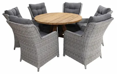 Produktbild von 7-teiliges Gartenset | 6 Dublin Gartenstühle | Jakarta Gartentisch | ø 150 cm