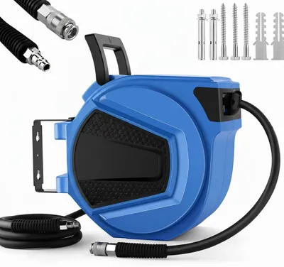 Zdjęcie produktu dla zwijacz węża sprężonego powietrza 15m+2m Anti Twist, obracany o 180°, maks. 20bar, Ø 9,5mm, z metalowym szybkozłączem jednoręcznym i uchwytem ściennym