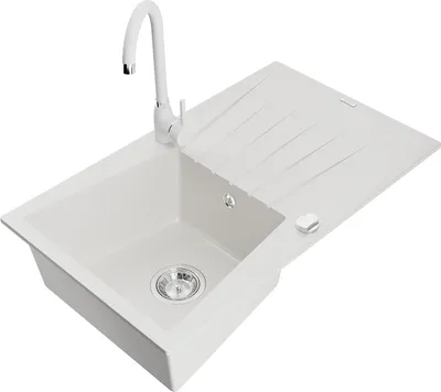 Image de Mexen Cesar évier en granit 1 bac avec égouttoir et mitigeur Telma, blanc - 6514-20-670200-20
