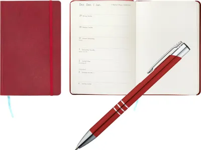Produktbild von Agenda Buchkalender 2026 / ca. DIN A6 / Farbe: rot + Metallkugelschreiber