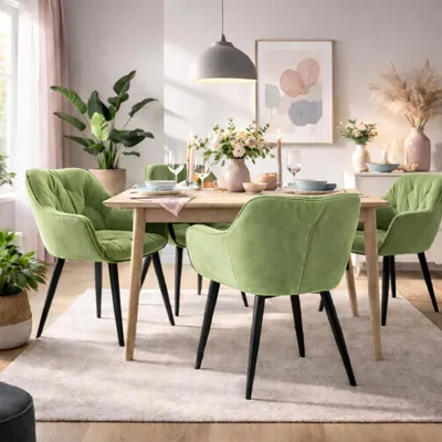 Produktbild von HAGO24 2er Set Esszimmerstühle Salbei Samtbezug Polsterstuhl Schwarzes Metallgestell 49cm Sitzhöhe Bodenschoner Elegantes Design Armlehnen 59x67x83cm