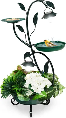 Produktbild von Kúpeľňa pre vtáky COSTWAY 83 cm so solárnym osvetlením, dekoratívne kŕmidlo pre vtáky, kovový kvetináč, bronzové kŕmidlo pre vtáky
