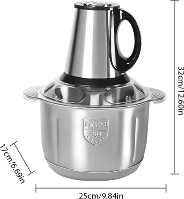 Image de Moulin à viande électrique 5L - Robot de cuisine - 500W - 3 vitesses - Acier inoxydable - Hachoir et coupe-légumes