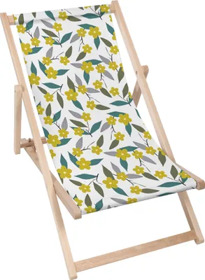 Produktbild von Dreamroots Liegestuhl klappbar Holz, Buchenholz bis zu 130 kg, Sonnenliege klappbar mit 3-stufiger Neigungsregulierung der Rückenlehne, Lemon Flowers