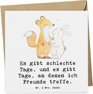 Produktbild von Mr. & Mrs. Panda Grußkarte Fuchs Hase Freunde treffen - Weiß - Geschenk, faltkarte, Klappkarte, Glückwunschkarte, anlasskarte, doppelkarte