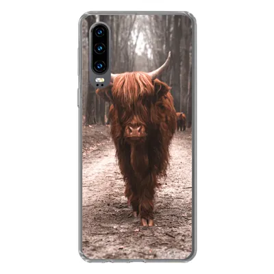 Produktbild von MuchoWow® Handyhülle Schutzhülle Hülle für Huawei P30 Schottischer Hochländer - Wald - Kuh - Tiere - Natur Silikon Softcase Handy Hülle - Kartenbesitzer