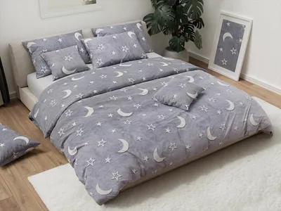 Obrázek produktu pro Svítící mikroplyšové povlečení BIG MOON šedé 70x90 + 140x200, Obrázek vytvořený pomocí AI
