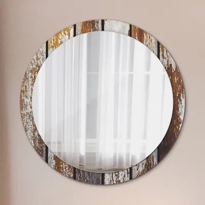 Produktbild von Ø100cm Spiegel - Glasrahmen mit Aufdruck - Wandspiegel Schlafzimmer - vintage dunkel Holz