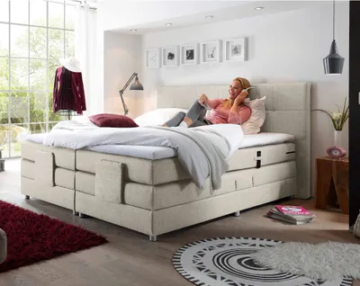 Produktbild von Boxspringbett Hotelbett Doppelbett MANAUS-09 in Ivory Creme, Komfort Topper, 180 x 200 cm, H2, elektrisch verstellbar, Taschenfederkern-Matratze