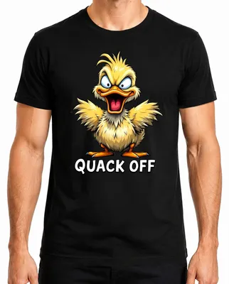 Immagine prodotto di T-shirt da uomo QUACK OFF, vignetta divertente e sarcastica, umorismo nero, nero, XXL