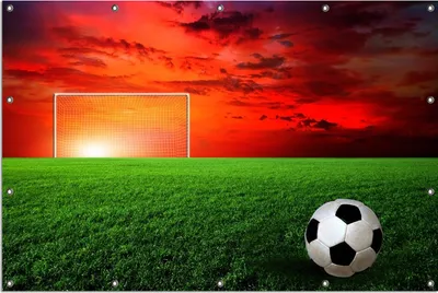 Produktbild von Wallario Outdoor-Poster für Garten oder Balkon, Motiv Fußball - Fußballfeld bei Sonnenuntergang, in ca. 120 x 180 cm