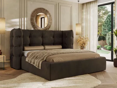 Produktbild von MKS MEBLE Polsterbett FLONELLE CLASSIC mit Bettkasten & Stauraum 160 x 200 cm , Inkl. Lattenrost, Gestepptes Kopfteil, Metall-Hebeautomat, Multipocket Matratze - ELORI LUX - Braun Velvet