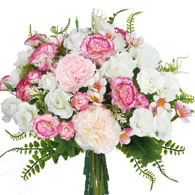Productafbeelding van Solidchoice - Kunstboeket van Roze Anjers en Witte Rozen