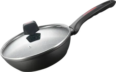 Produktbild von Royalty Line RL-FDN24: 24 cm tiefe Bratpfanne mit Marmorbeschichtung und Deckel - 2,2 l