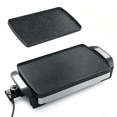 Productafbeelding van COSTWAY elektrische tafelgrill, 1500W, met omkeerbare grillplaat, elektrische grill met instelbare thermostaat, antiaanbaklaag en oververwarmingsbeveiliging