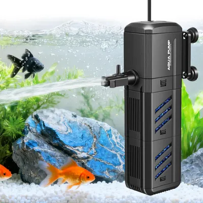 Immagine prodotto di Filtro per acquario - Pompa di circolazione - 15 W - 1000 l/h, portata regolabile - Pompa di ossigenazione 4-in-1, silenziosa - Grigio chiaro