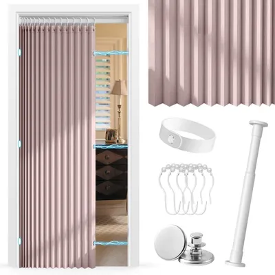 Imagen del producto de Cortina térmica, protección contra el frío, 200 x 120 cm (alto x ancho), cortina para puerta con barra telescópica, para puertas de habitaciones, de 90-110 cm, cortinas opacas y aislantes para baño, dormitorio