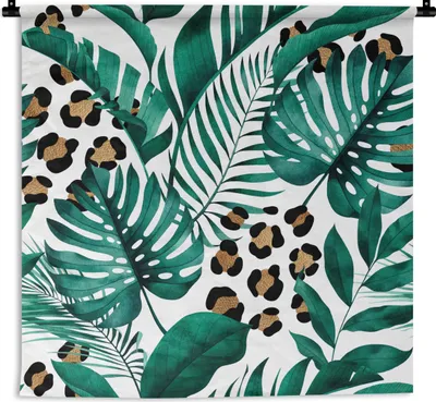 Produktbild von MuchoWow® Wandteppich Wandbehang Leopardenmuster - Blätter - Muster - Mädchen - Kinder - Jungen - Kinder 120x120 cm Tapisserie Dekoration Wandtuch - Modern - Baumwollgewebe