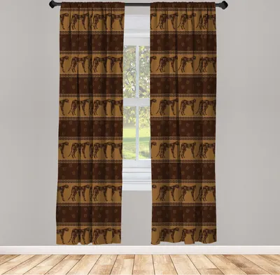 Produktbild von ABAKUHAUS Safari Vorhänge, Gardinen, Fortsetzung Muster der Leopard Silhouetten mit geometrischen Formen Ethnic Art, 2 Stück 75 x 175 cm, , Dunkelbraun Karamell