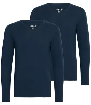 Produktbild von SOLID SDBasil Herren Longsleeve Langarmshirt Shirt Basic im 2er Pack oder 3 er Pack mit V- Ausschnitt im 2er Pack Baumwollmischung Slim fit