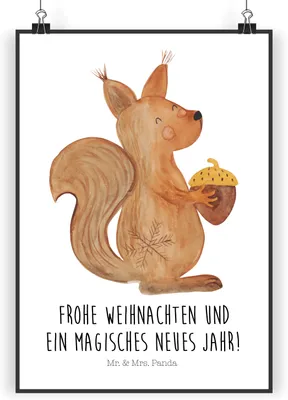 Produktbild von Mr. & Mrs. Panda Bild Eichhörnchen Weihnachtszeit DIN A5 - Weiß - Geschenk, Vogel, kunstdruck poster, Weihnachten, drucke, Weihnachtsgruß, Wandbild, Guten Rutsch, Plakat