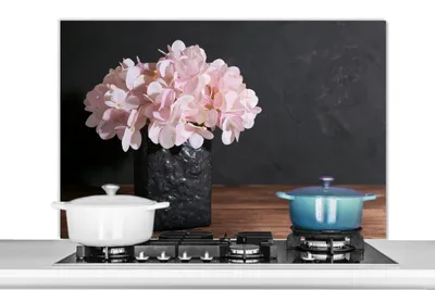 Produktbild von KitchenYeah® Spritzschutz Küche - Küchenrückwand - Wandschutz für Herd und Spüle - Stilleben - Hortensie - Rosa 100x65 - Alu-Dibond (Alternative zum Spritzschutz aus Glas) - Hitzebeständig - Herdspri