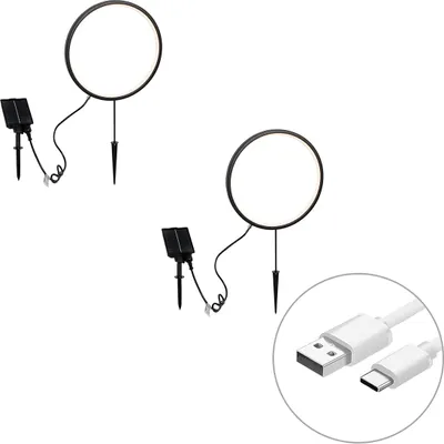 Produktbild von QAZQA - Design Set mit 2 schwarzen Wegeleuchten 60cm inkl. wiederaufladbare LED und Solar IP65 - Adalind I Außenbeleuchtung - Stahl Rund - I (nicht austauschbare) LED