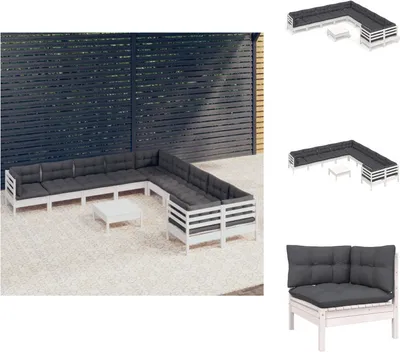 Produktbild von vidaXL 11-tlg. Garten-Lounge-Set mit Kissen Weiß Kiefernholz -  Gartenmöbel-Sets