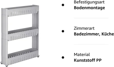 Zdjęcie produktu dla Półka kuchenna Półka toaletowa Półka stojąca Wózek łazienkowy Półki Półka 3 półki - Szary
