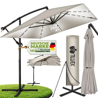 Produktbild von tillvex® Alu Sonnenschirm Rechteckig Ø 330 cm mit LED Solar Navy-Blau + Abdeckung mit Kurbel | Ampelschirm mit Ständer | Gartenschirm UV-Schutz, wasserdicht, 360° drehbar | Kurbelschirm Marktschirm, KI-generiertes Bild