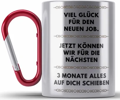 Produktbild von Trendation - Jobwechsel Edelstahl Tasse Karabiner Geschenk Kollegin Kollege Lustig Abschiedsgeschenk Sprüche - Viel Glück Für den Neuen Job (Rot)