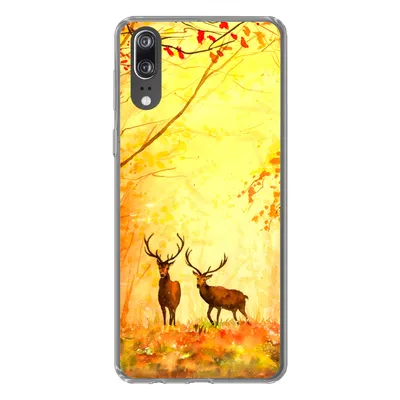 Produktbild von MuchoWow® Handyhülle Schutzhülle Hülle für Huawei P20 Natur - Ölfarbe - Hirsche - Tiere - Herbst - Orange Silikon Softcase Handy Hülle - Hardcover