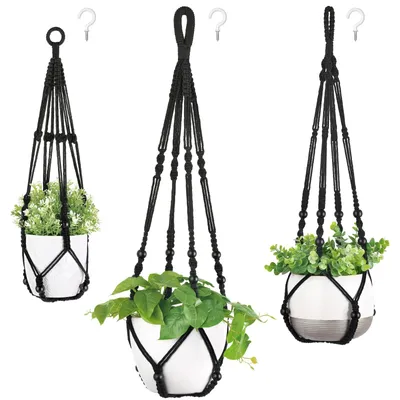 Obrázek produktu pro Závěsný květináč - Sada 3 kusů - 58/73/89 cm - Černá - Makramé, 100% bavlna