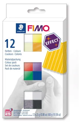 Produktbild von Staedtler FIMO 8013 C, Modellierton, Schwarz, Blau, Gold, Grün, Grau, Violett, Rot, Silber, Weiß, Gelb, 12 Stück(e), 300 g, 25 g, 12 Stück(e)